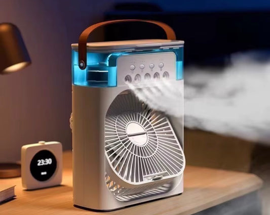 Mini Climatiseur Portable 3-en-1 – Ventilateur, Brumisateur & Veilleuse LED